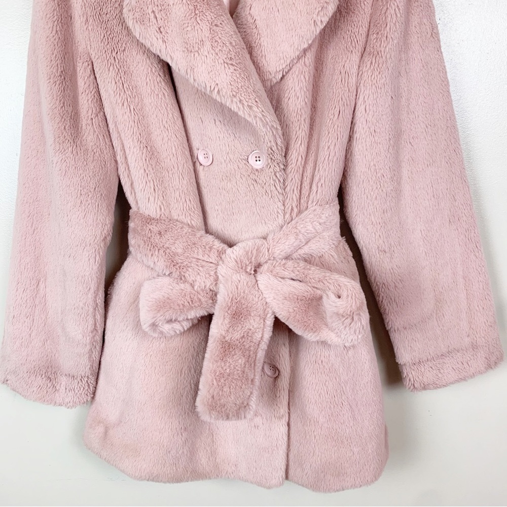 STAND STUDIO Fausta Jacket Faux Fur Colorblock Double Breasted Waist Tie M - Picture 7 of 16